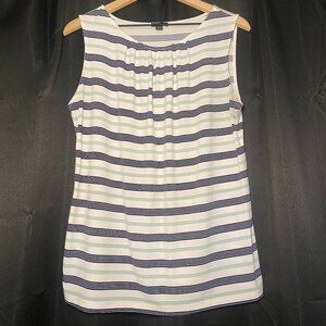Ann Taylor Factory Layering Tank Womens L White Navy Green Stripes Stretch EUC